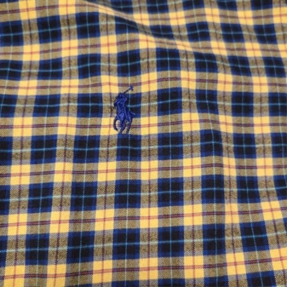 Polo Ralph Lauren Size 2X Flannel Navy Yellow Plaid Button Down Workwear Classic